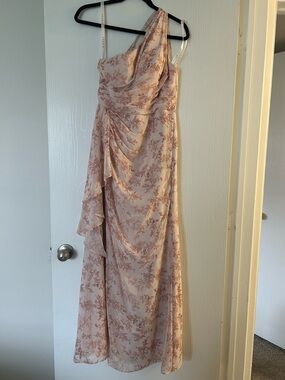 Azazie One-Shoulder Blush Pink Floral Gown